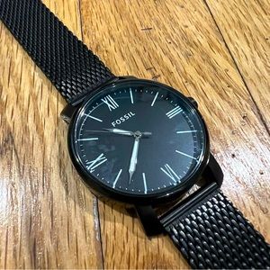 Engraved Black Fossil Watch